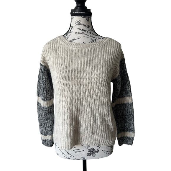 BlankNYC Contrast Sleeve Ribbed Wool Blend Sweater - Picture 1 of 6